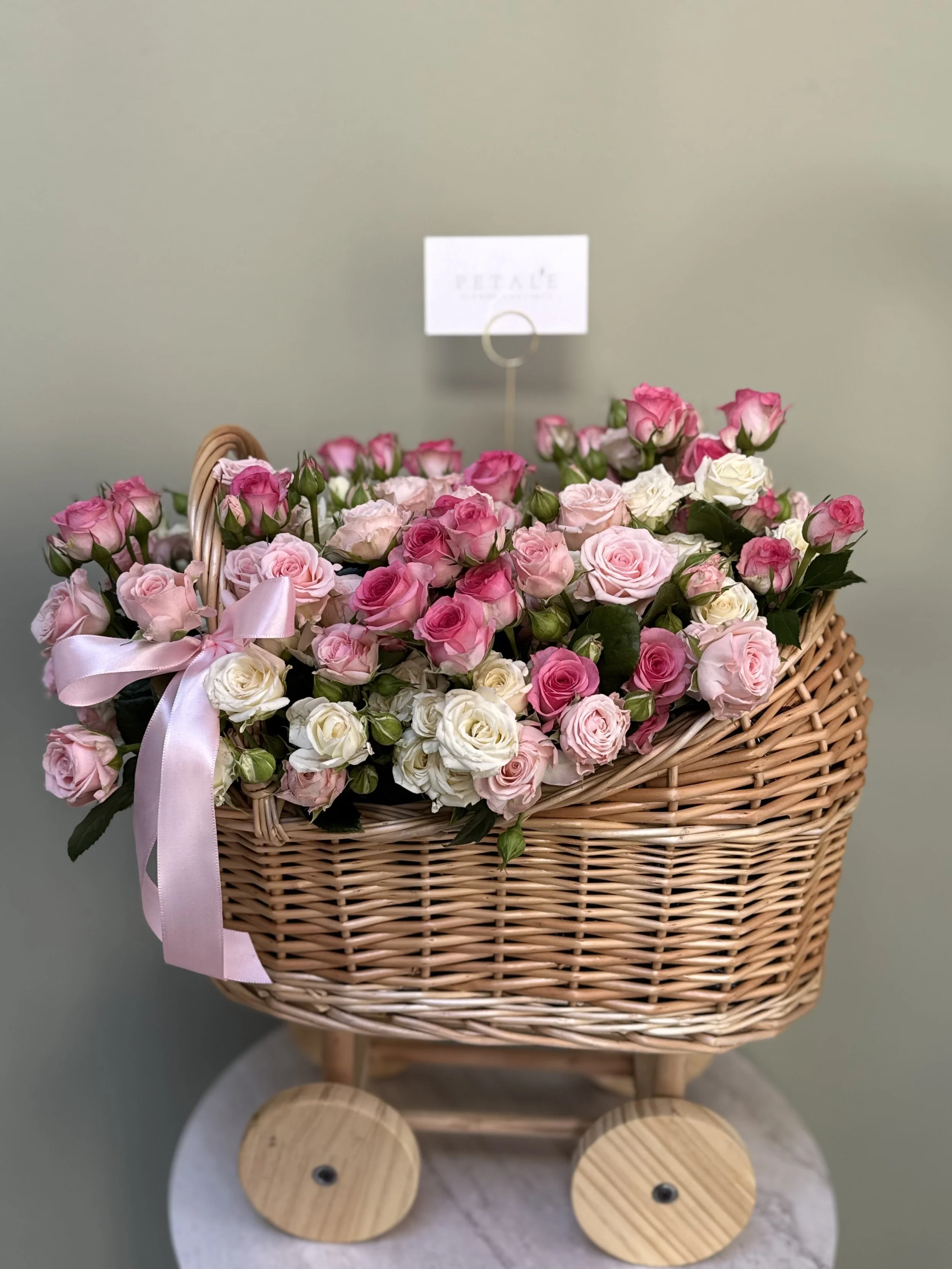Baby Pram Basket - Roses / Hydrangeas