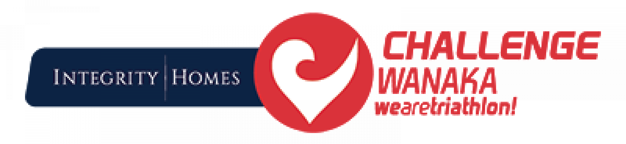 logo of Integrity Homes and Challenge Wanaka Narrows Challenge event, featuring a red and white swirl symbol with red and dark blue text.