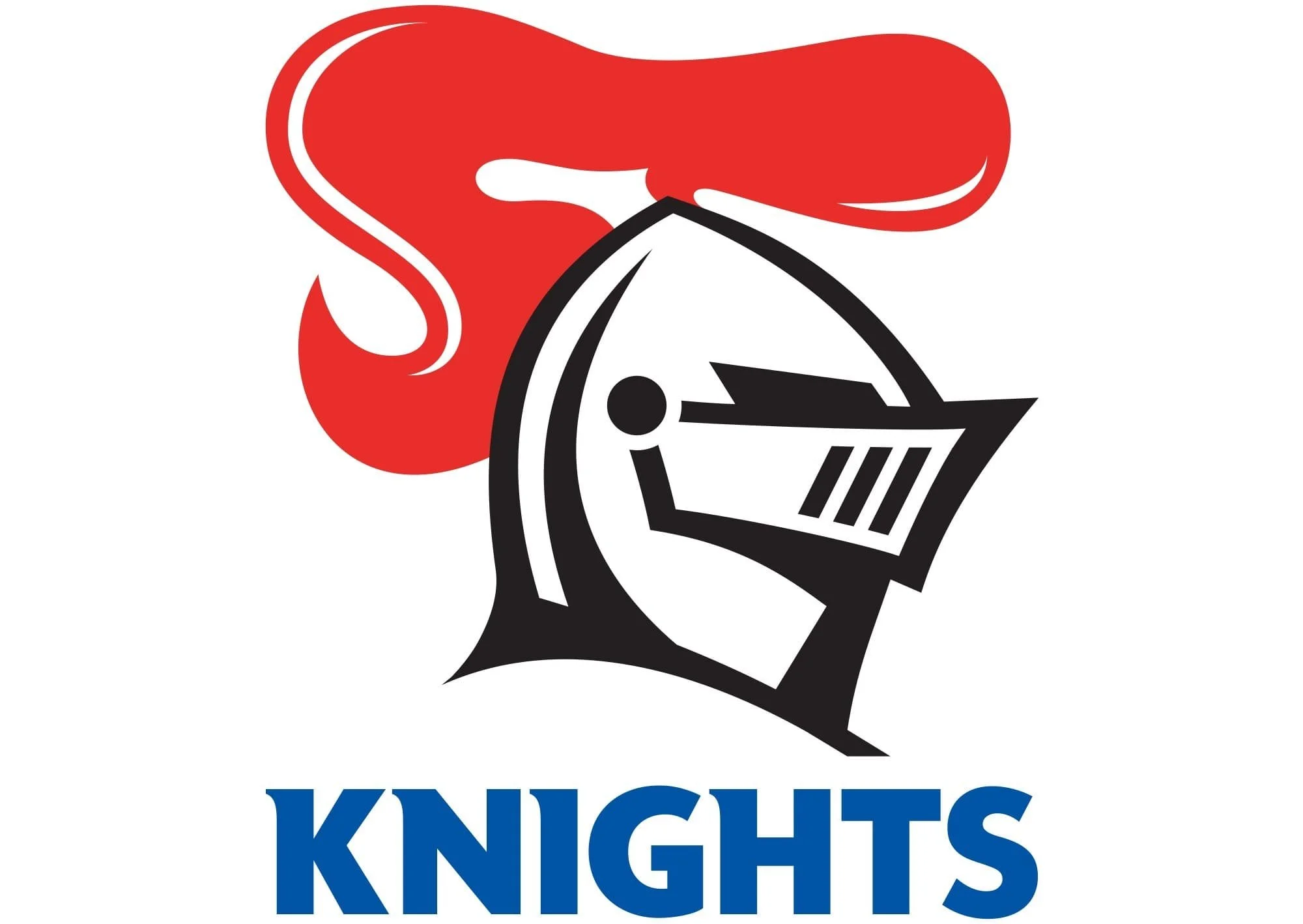 A stylized graphic of a knight's helmet with a red plume and the word 'KNIGHTS' written in blue underneath.