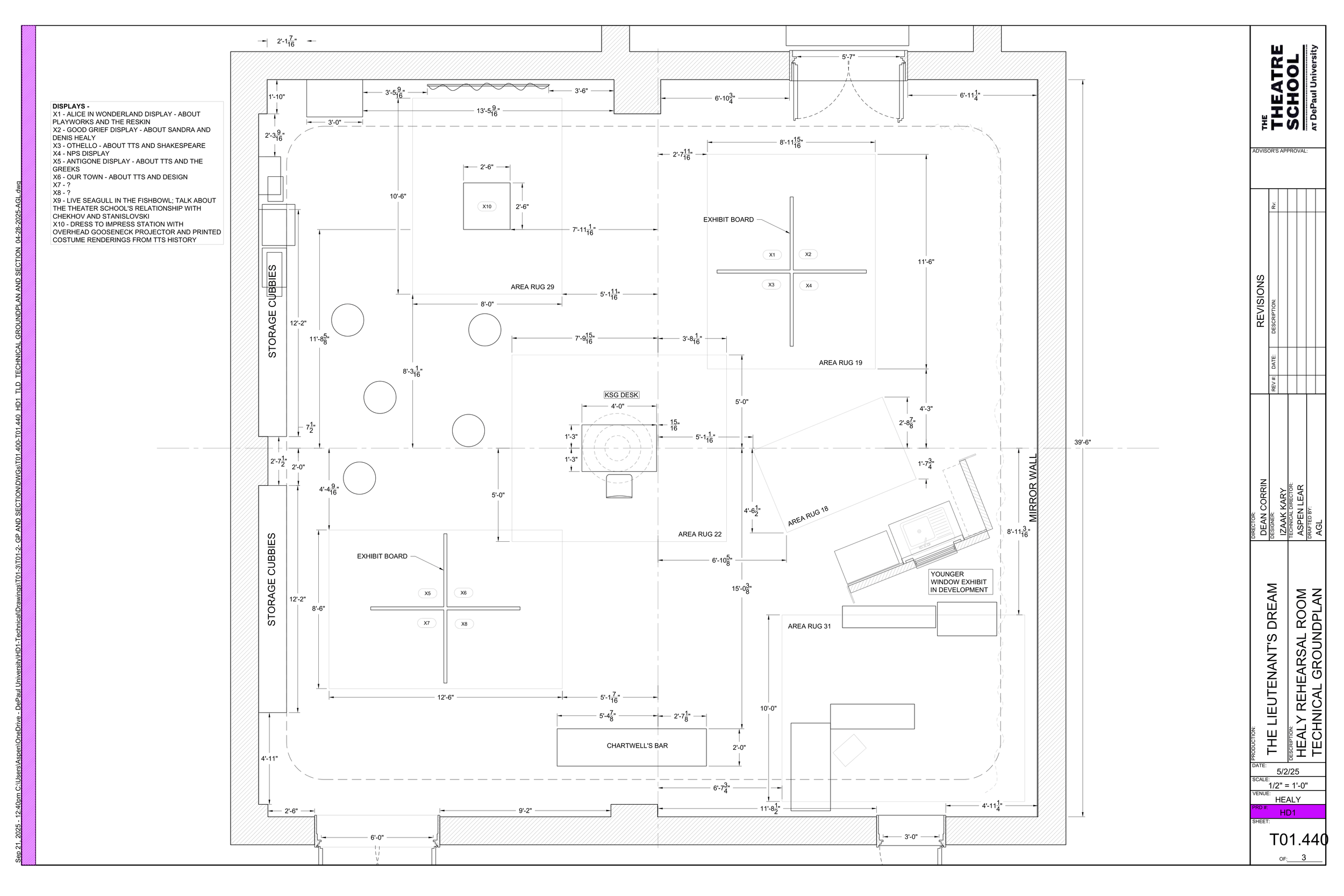 Groundplan of the rehearsal room, turned into an exhibit for the end of the performance