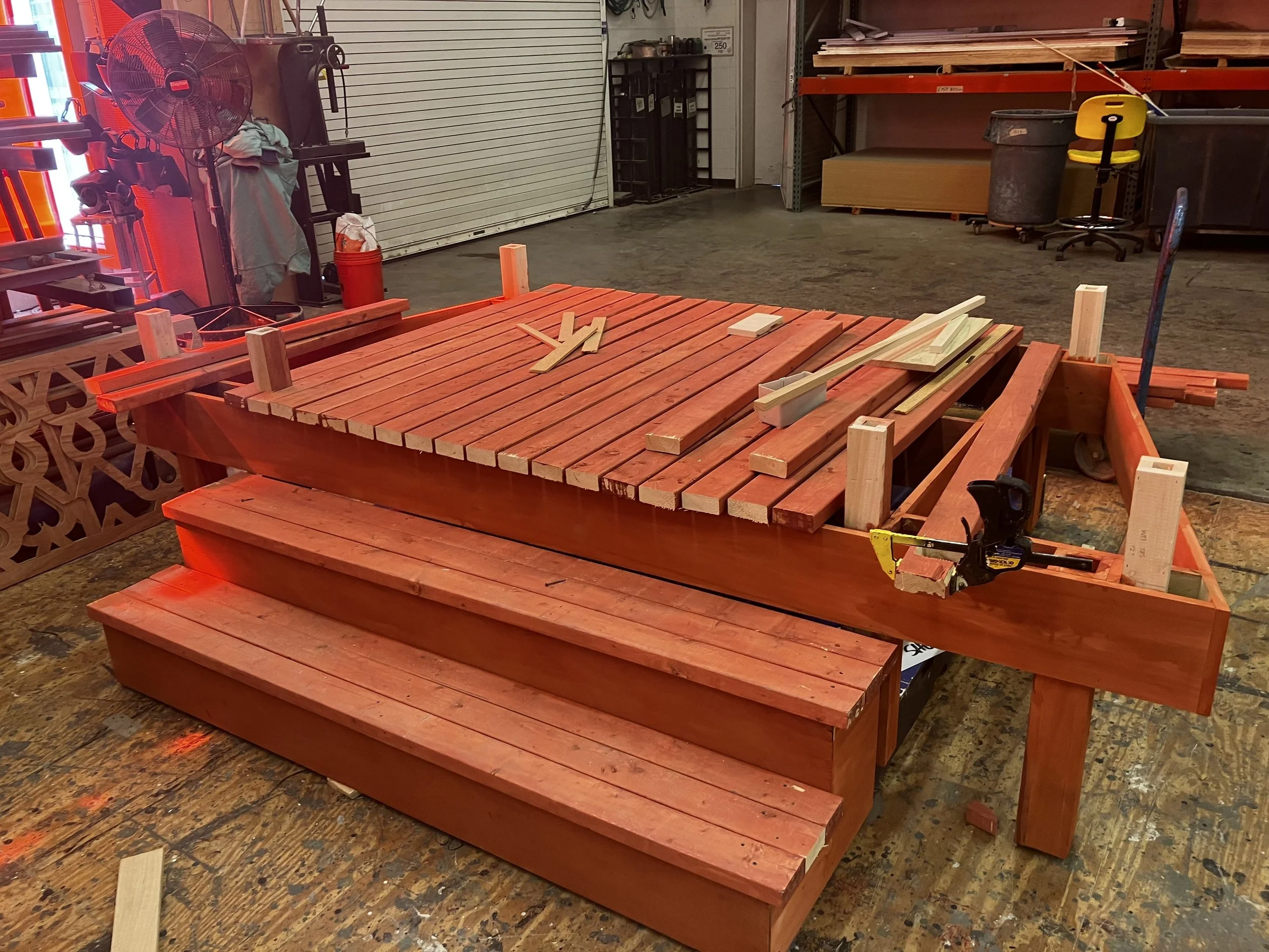Planks being attached to the dock-stage