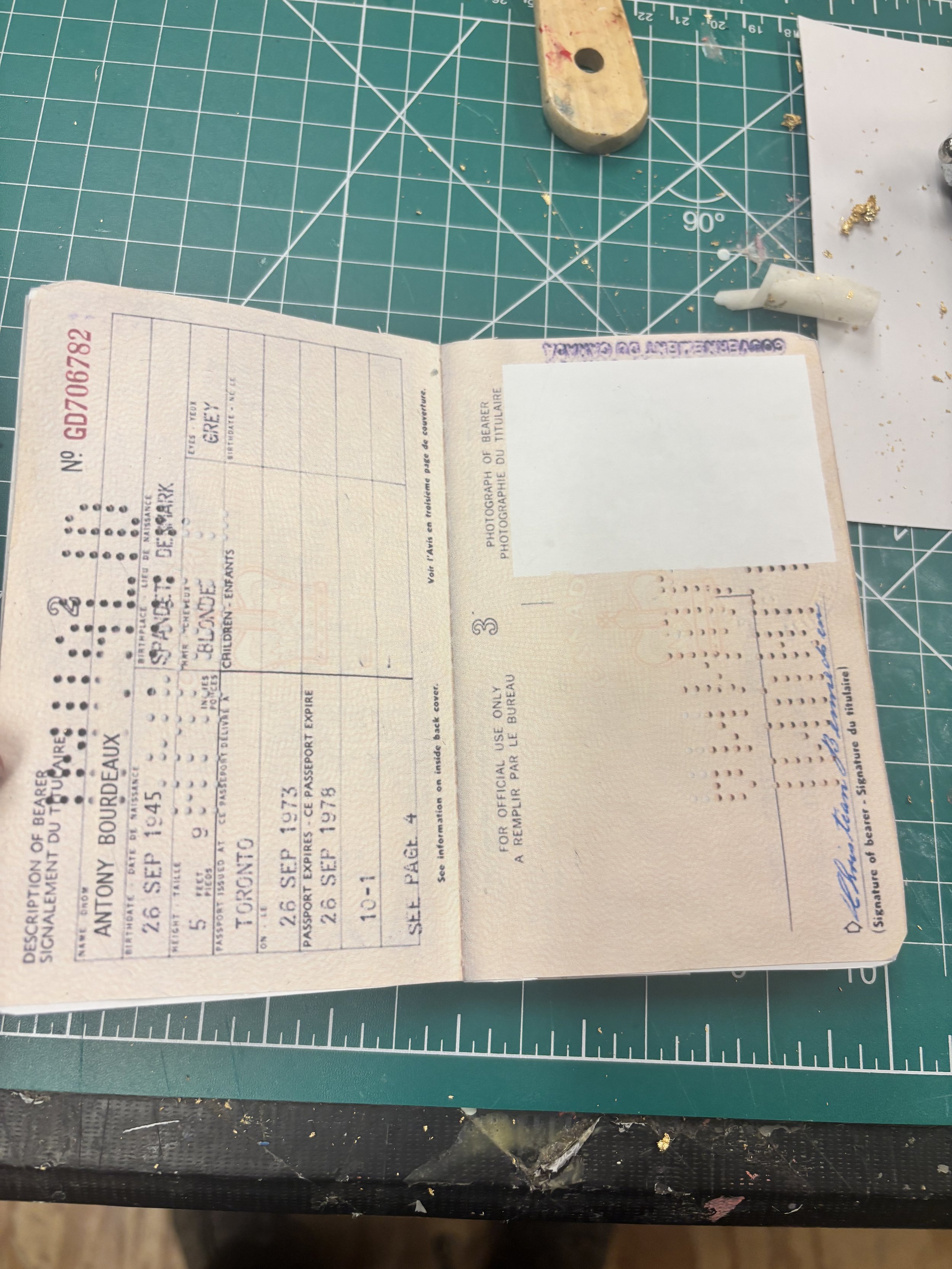 1970s Canadian passport ID page (without photo)