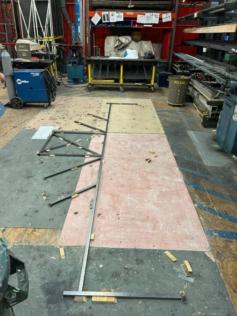 Frame of a rafter laid out before welding