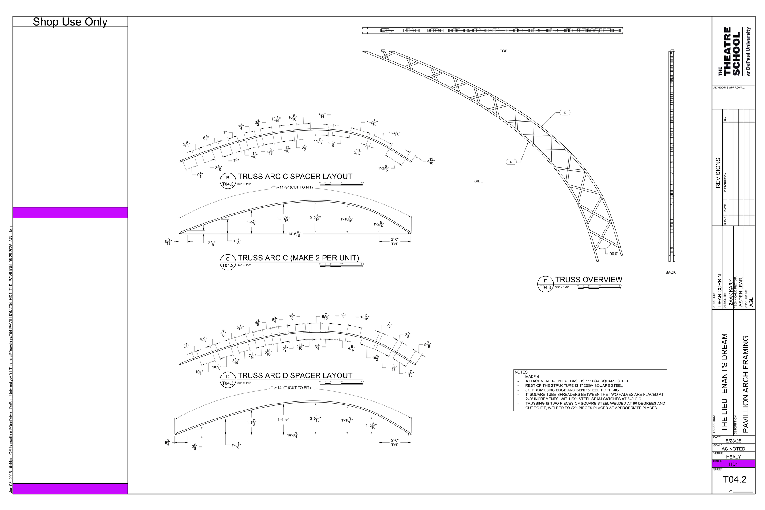 Detail of the trussing within the upper portion of the arch