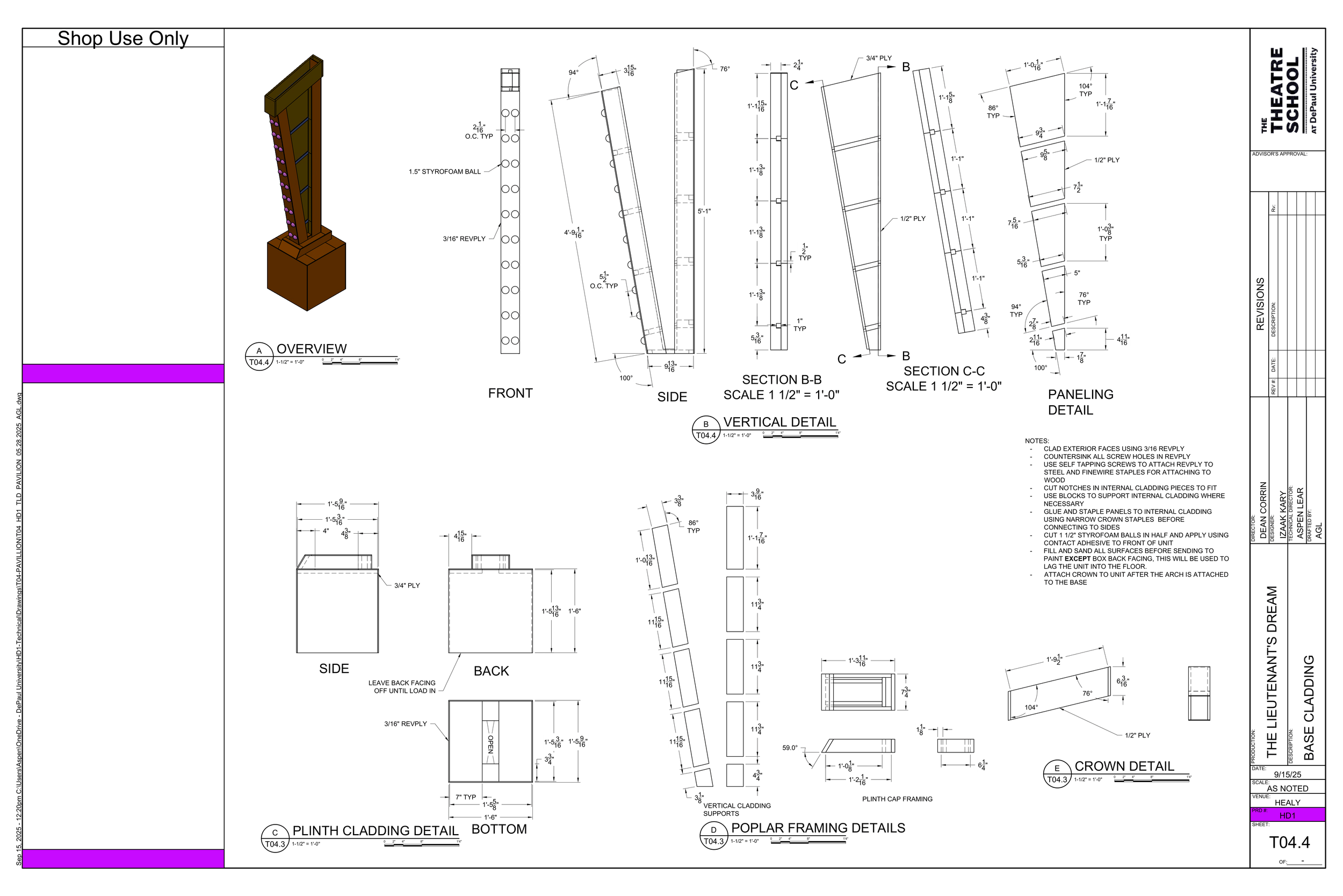 Details of the cladding for the base of the arch