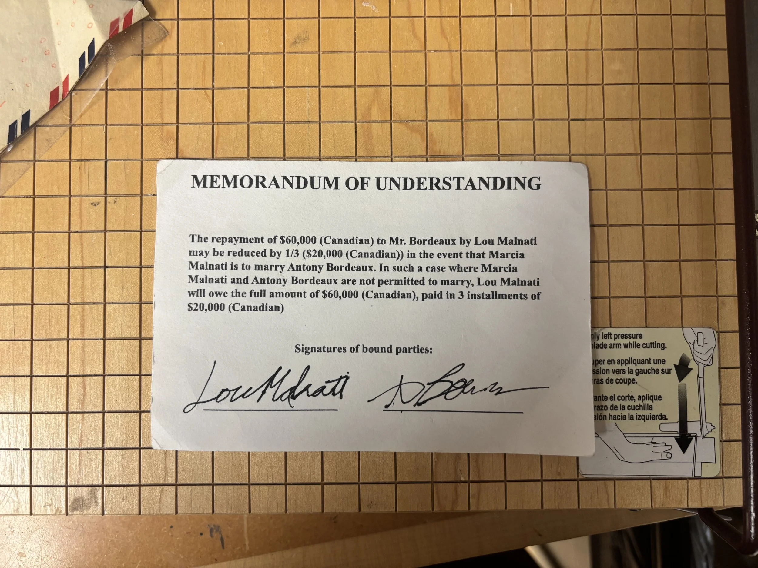 Memo of understanding