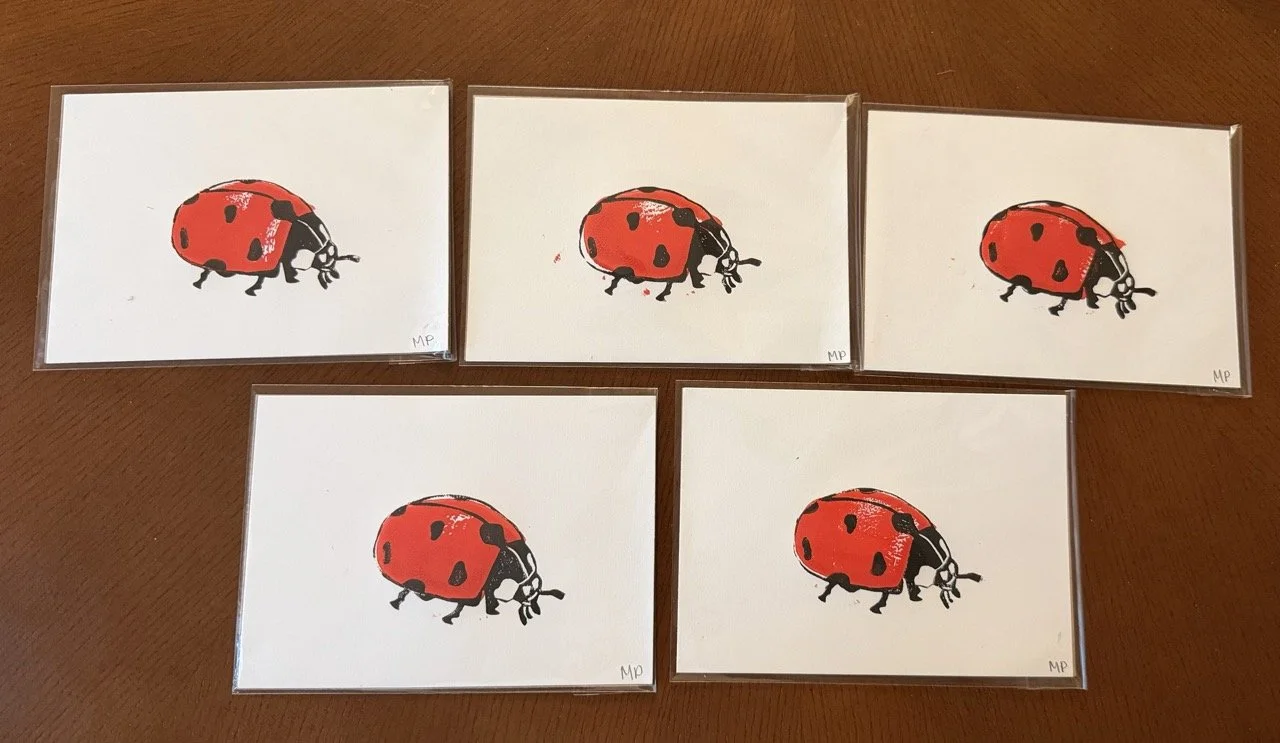 5x7 Ladybug Linocut Print