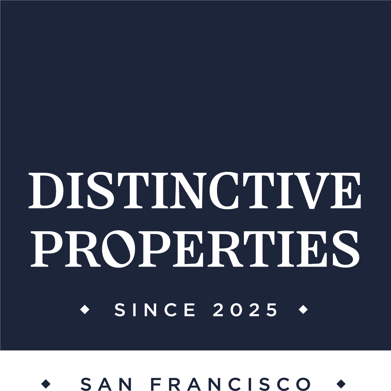 Logo for Distinctive Properties, a real estate company based in San Francisco, established in 2025.