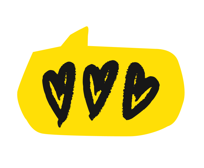 Logo jaune avec trois cœurs noirs dessinés à l'intérieur, semblant représenter une banane stylisée.
