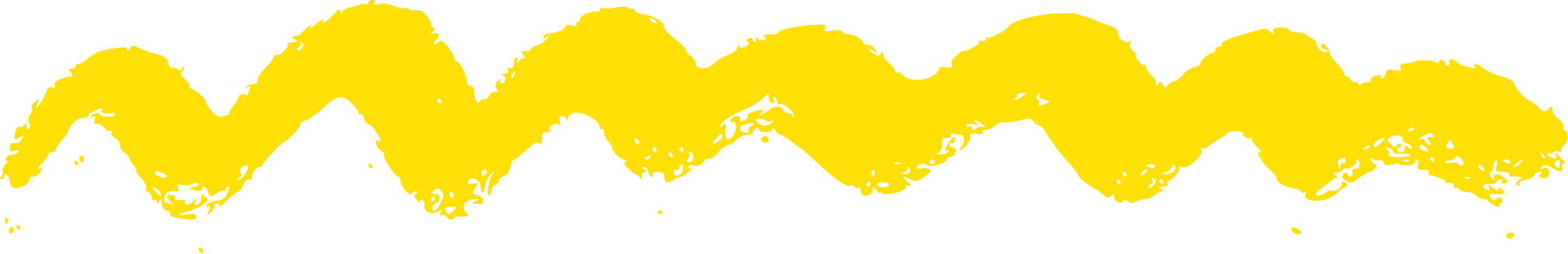 A thick, wavy yellow brushstroke creates a striking zigzag dcoration on a white background.