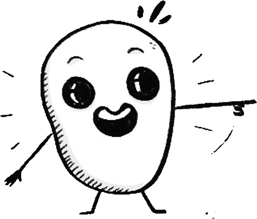 Manga dessin animé d'une jolie pierre souriante, yeux grands et amusés, dans un style cartoon.