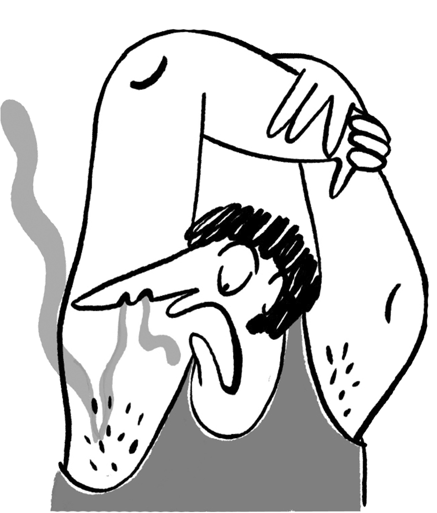 Dessin en noir et blanc d'une personne buvant une boisson chaude, utilisant une paille.