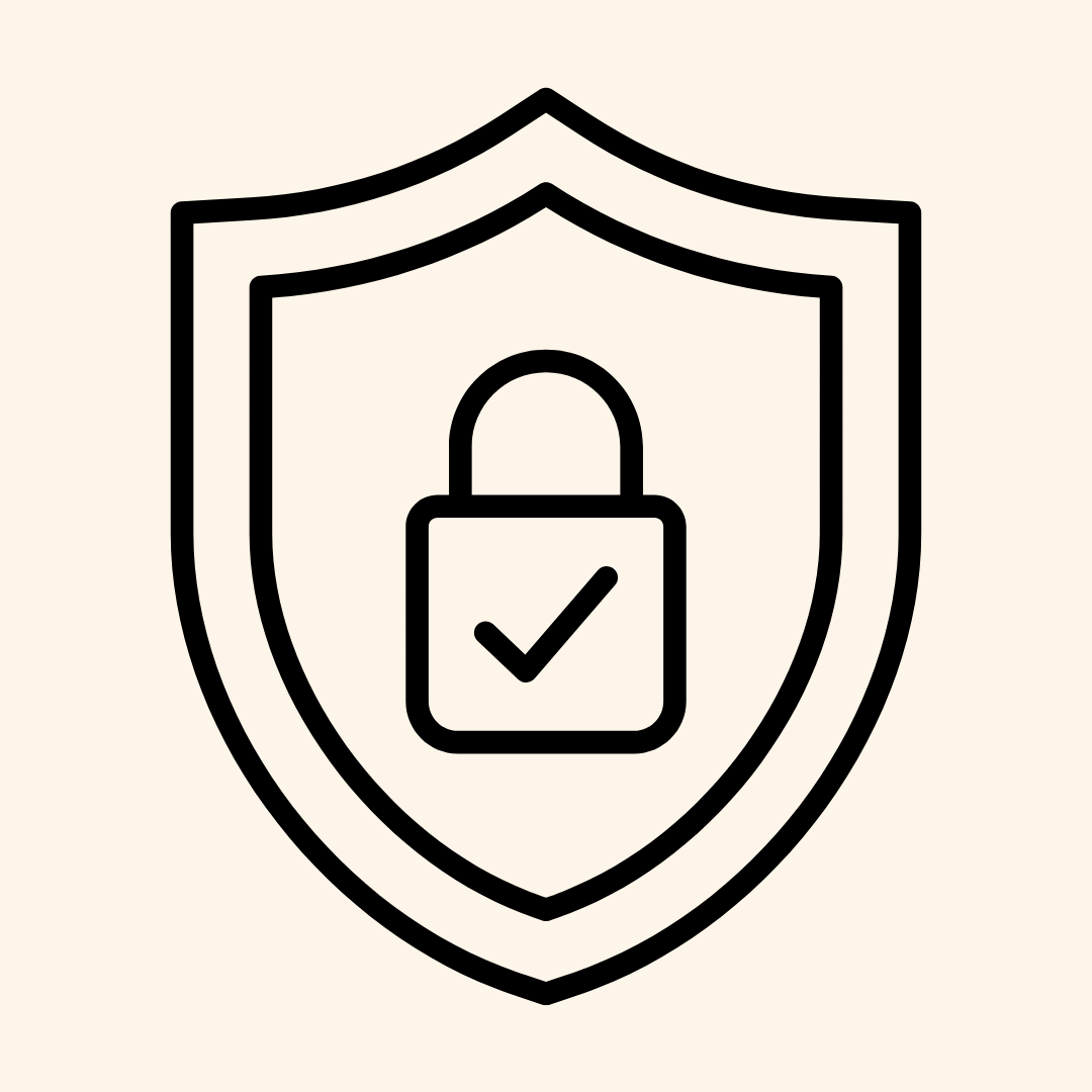 Shield with a lock and check mark indicating security or protection
