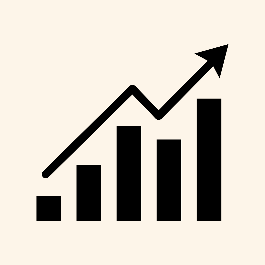 Black bar chart with an upward trending arrow indicating growth or increase.