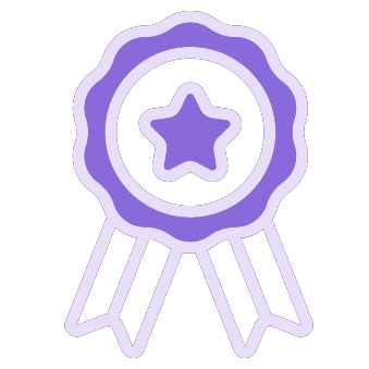 A purple award ribbon with a star in the center and two ribbons hanging below.