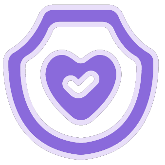 A purple shield with a heart-shaped emblem in the center.