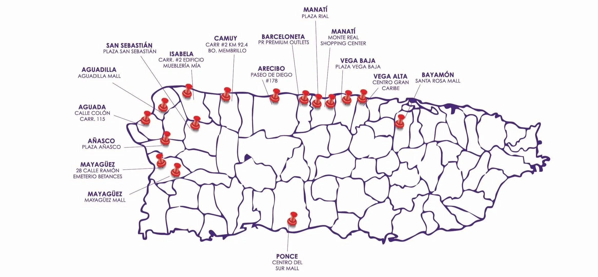 Map of Tijuana, Mexico, showing various shopping centers and neighborhoods with red location pins and labels such as Plaza San Sebastián, Aguascalientes, Barrio Camuy, Arecebo, Plaza Río, and Centro del Sur Mall.