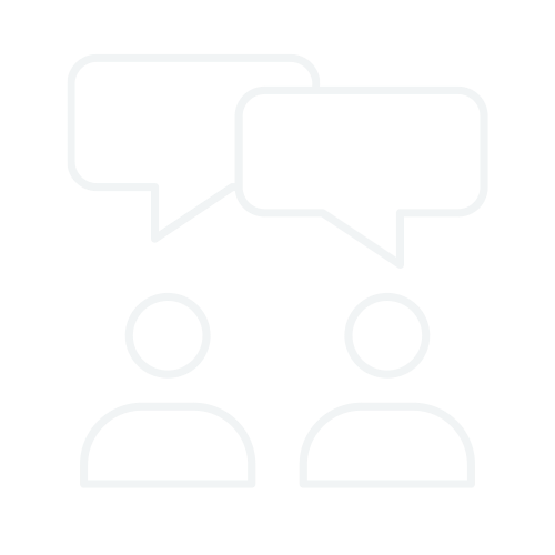 Icon of two people having a conversation with speech bubbles above their heads.