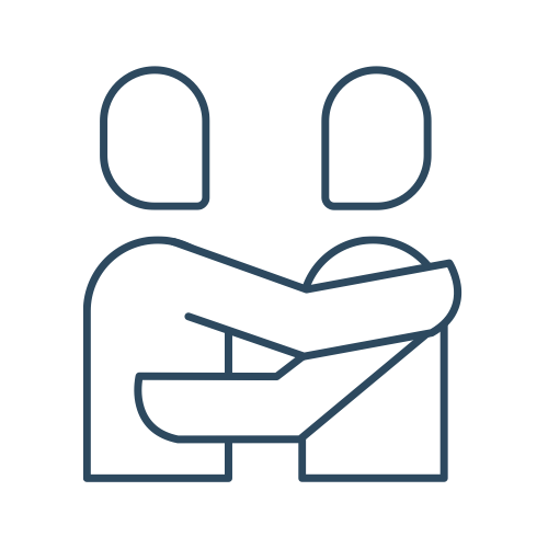 Outline icon of two people hugging each other.
