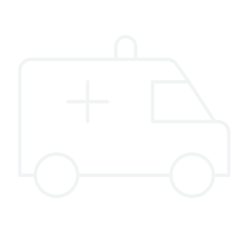 Outline of an ambulance with a medical cross symbol on the side, on a black background.