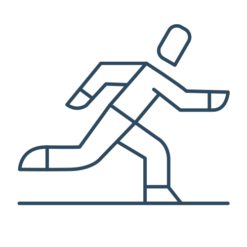 Line drawing of a person playing hockey, holding a hockey stick and skating.