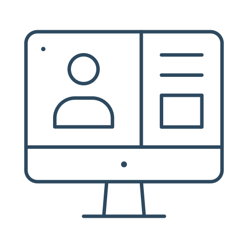 Line drawing of a person on a computer screen, suggesting a video call or virtual meeting.