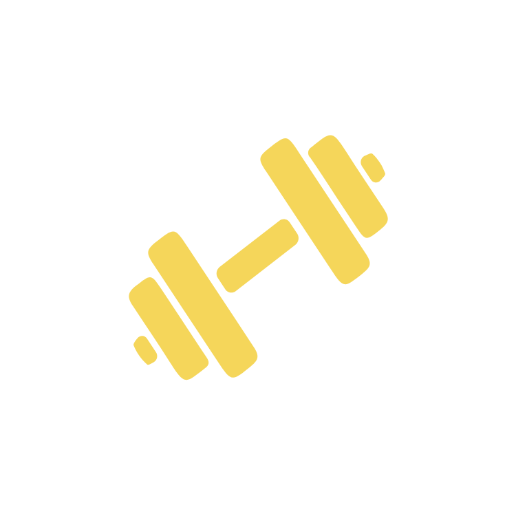 A black silhouette of a person lifting a yellow dumbbell with one arm.