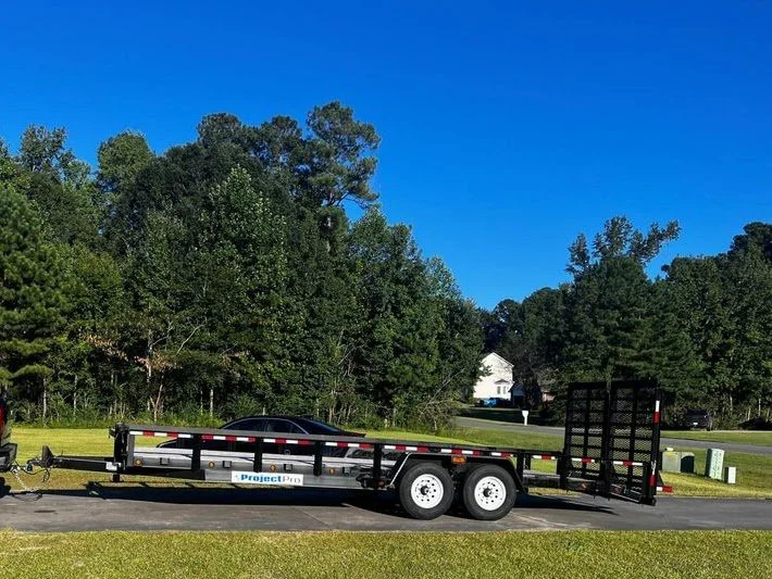 Multiple car and equipment trailers for rent.  Call Project Pro Rental at 910-840-1137