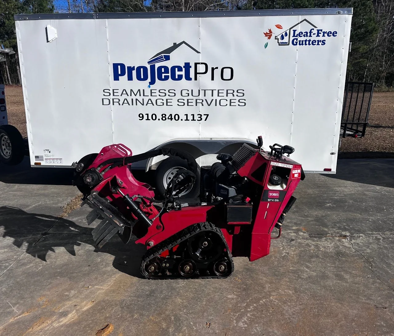 Toro STX-26 stump grinder for rent.  Call Project Pro Rental at 910-840-1137
