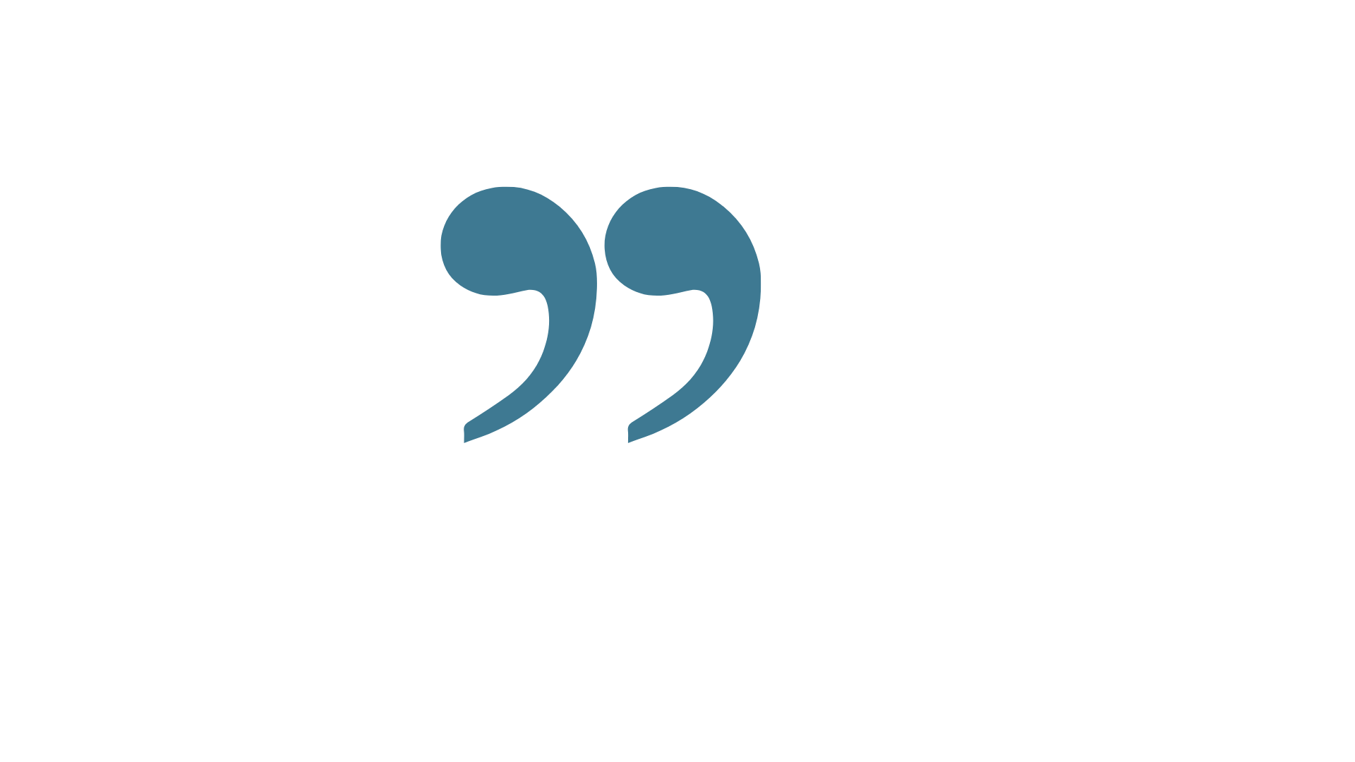 Quote mark icon centered on a black background.