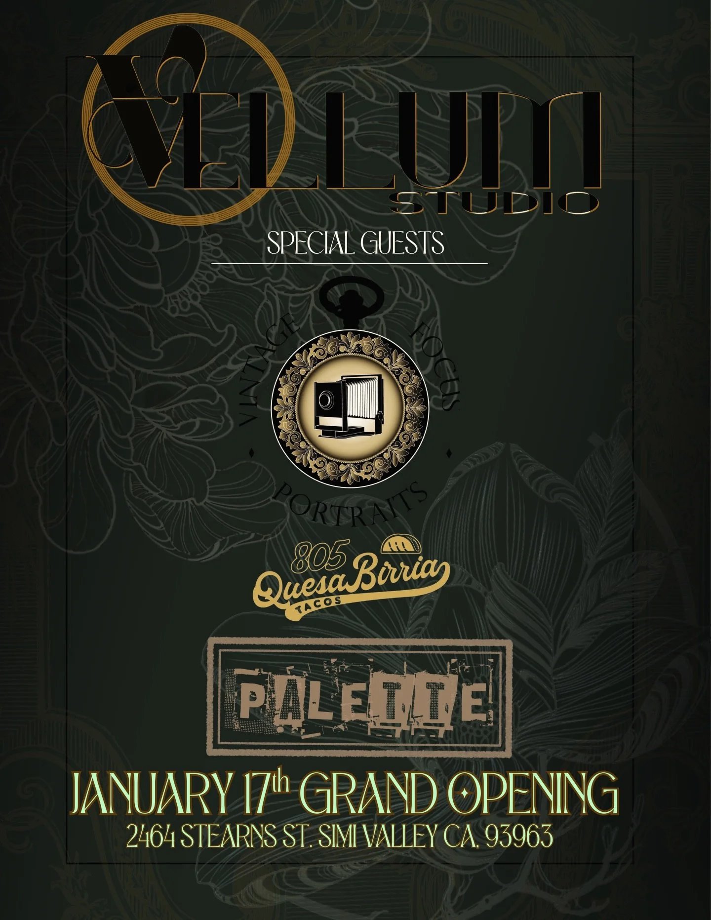 We&rsquo;re excited to share some of the incredible folks joining us for our Grand Opening ✨

Our good friends @timestoppedproductions will be capturing timeless tintype portraits, @palletteband will be playing live at 8pm, and @805_quesabirriatacos 