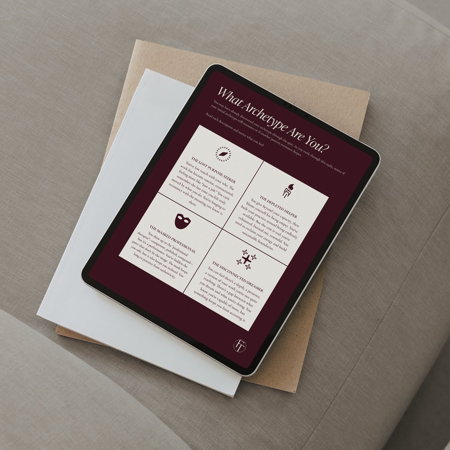 The Fulfilled Therapist Private Practice Audit Workbook displayed on an ipad