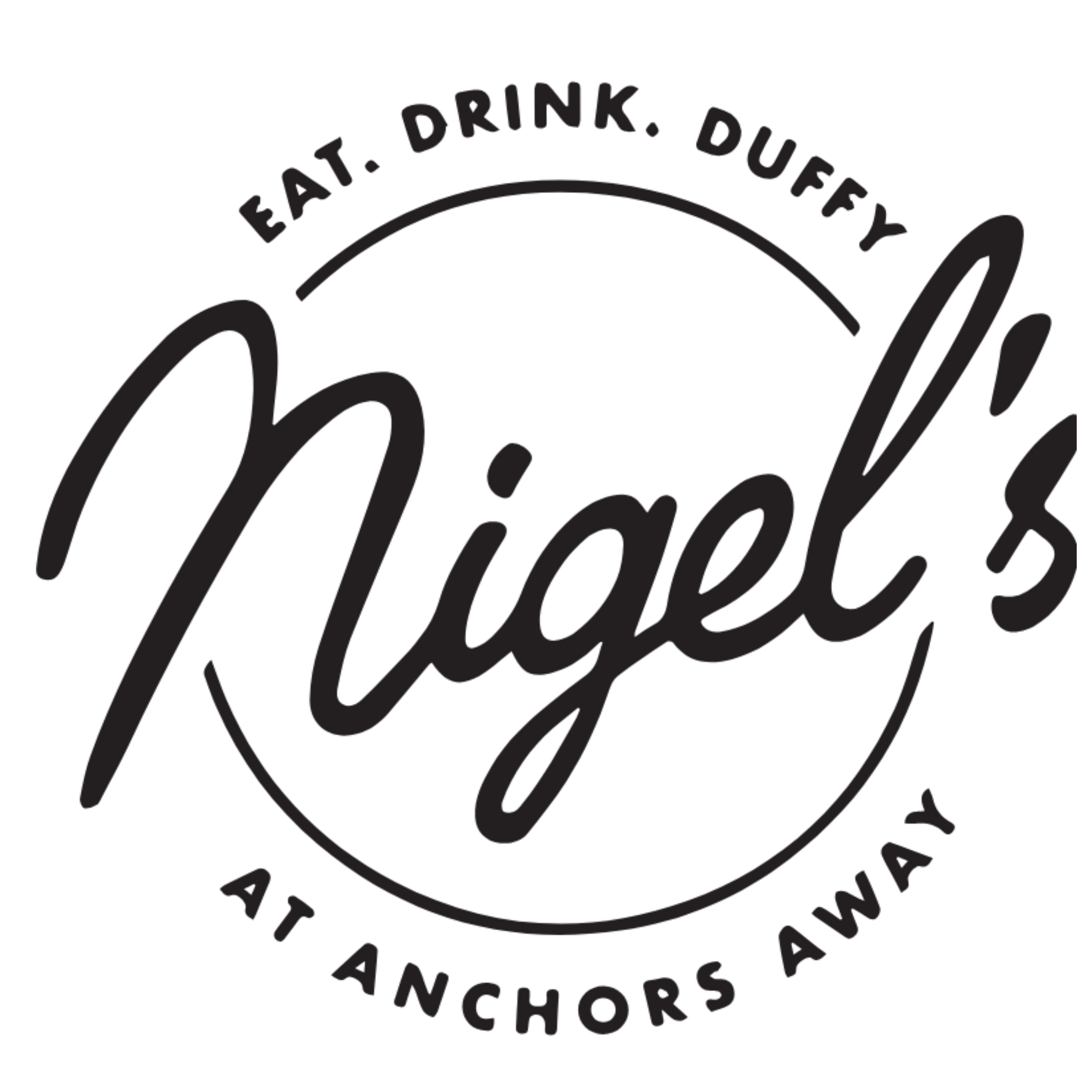 Logo for Nick's at Anchors Away with the tagline 'Eat. Drink. Duffy.'