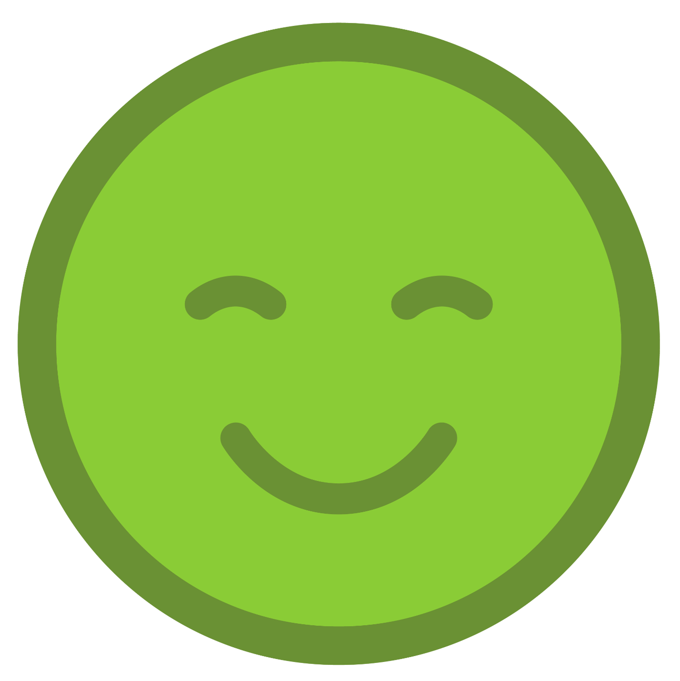 A green smiling emoji with closed eyes and a wide smile.