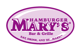 Logo for Hamburger Mary's Bar & Grill with the slogan 'Eat, Drink, and Be...Mary!'