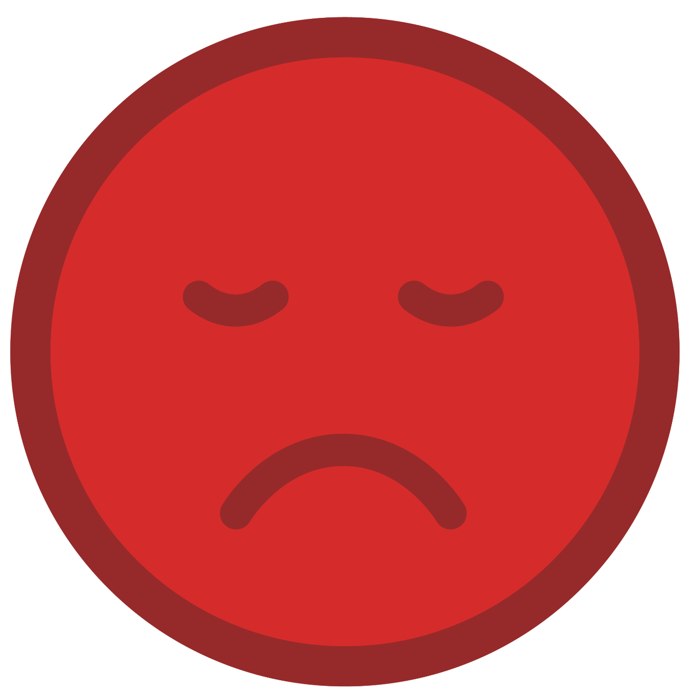 Illustration of a red sad face emoji with closed eyes and downturned mouth.