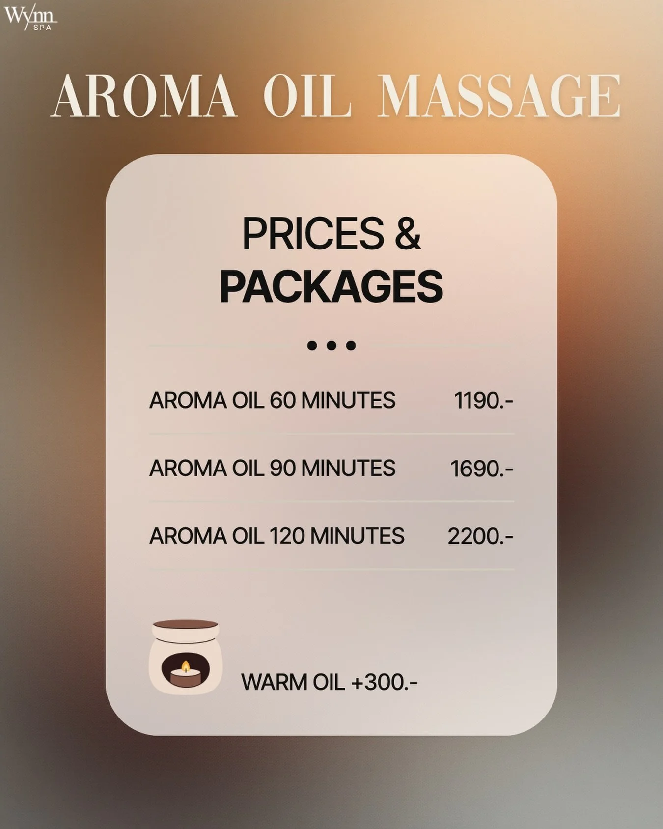 Aroma Oil Massage 🤍
Year End Discount -10% on treatments 90 minutes and over