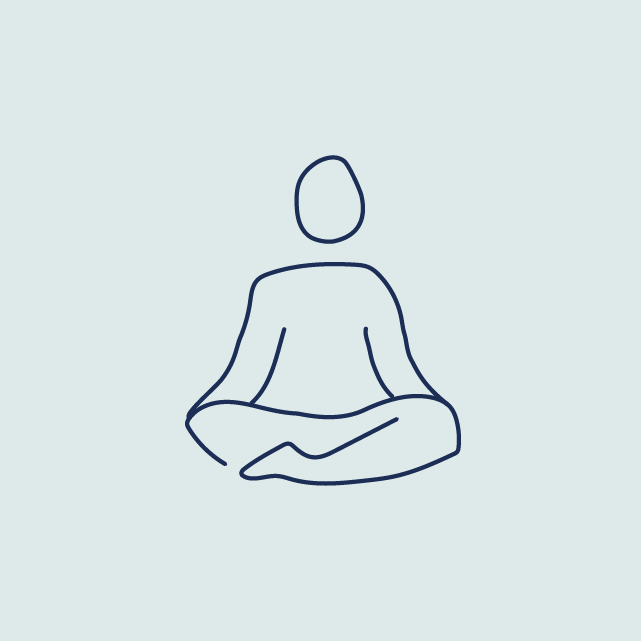 Simple line drawing of a person sitting cross-legged in a meditative pose.