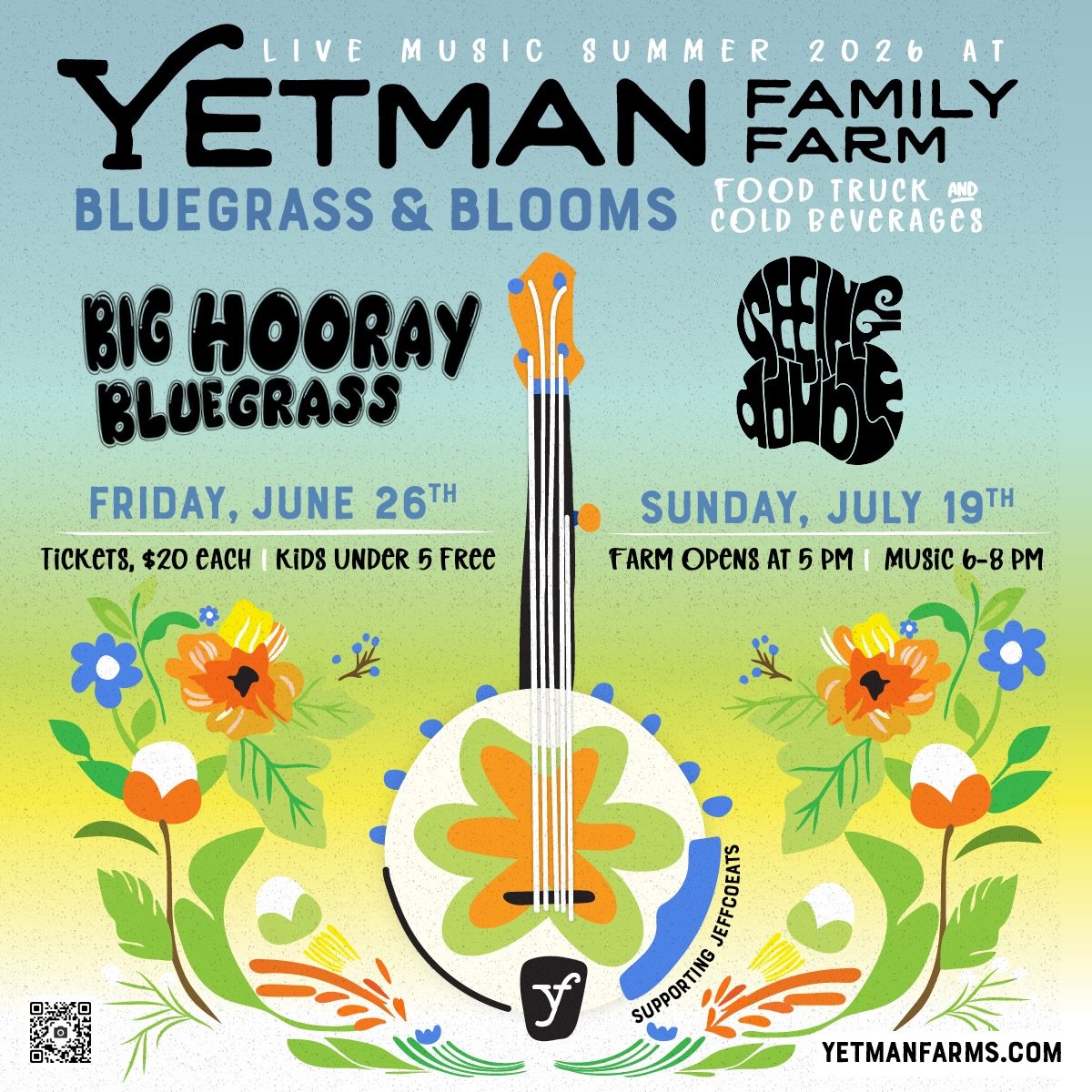 🌺 Summer Show Announcement 🌺 

We will be pickin tunes at @yetmanfamilyfarm on Sunday, July 19th! Come on out for an afternoon of music and a little slice of farm life right here in Lakewood. You can explore the farm, meet the animals and get fresh