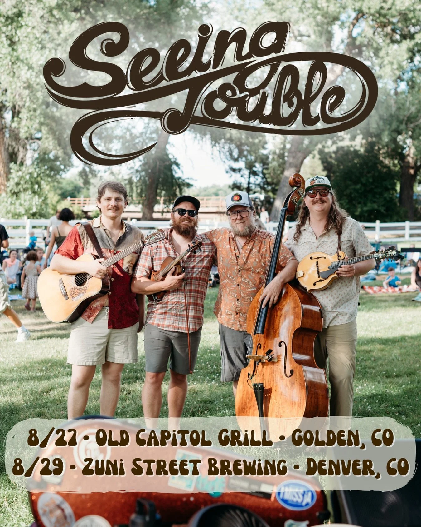 Where will we see you this week?

8/27 - The acoustic trio will be on the backyard patio of @goldenoldcapitol from 6-8pm 🎻 
&bull;
8/29 - The full band is heading to the big city to play at @zunistreetbrewing from 4-7pm 🌆 🎶 

Y&rsquo;all come!