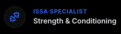 ISSI Specialist Strength & Conditioning logo with a black background and blue and white text.