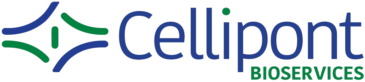 Logo of Cellipont Bioservices with stylized blue and green design and company name.