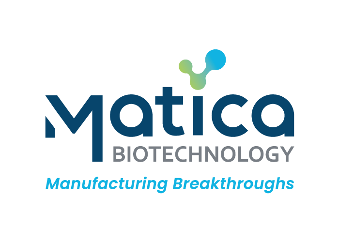 Logo for Matico Biotechnology with a molecular structure above the text and the tagline 'Manufacturing Breakthroughs' beneath.
