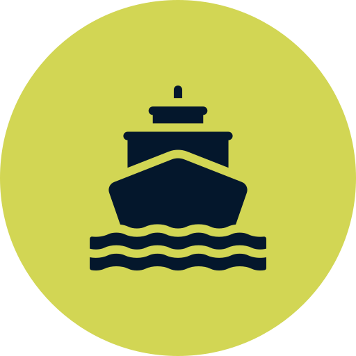 Icon of a ship on water with a green background.