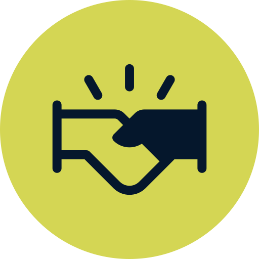 Illustration of a handshake with a wrench, symbolizing repair or technical support.