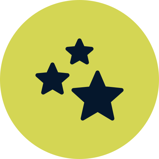 Four black stars of different sizes on a light green circular background.