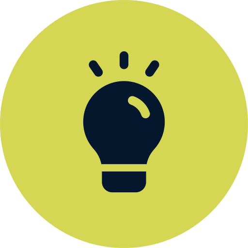 Icon of a lightbulb inside a yellow circle, symbolizing ideas or creativity.