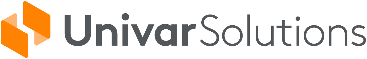 Univarsolutions logo with three orange geometric shapes and the company name in black and gray text