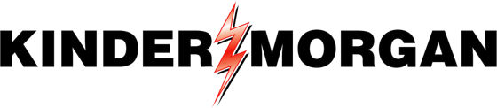 KINDER MORGAN logo with black text and a red lightning bolt in the middle