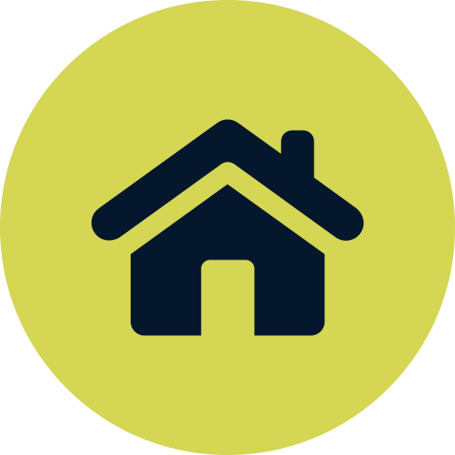 Icon of a house with a yellow circular background.